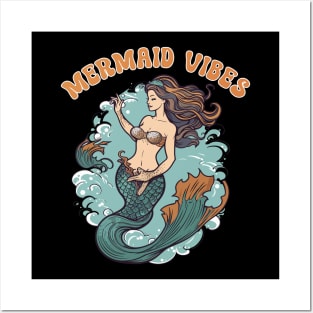 Mermaid Vibes Funny Mermaid For Women Girls Mythical Creature Mermaid Posters and Art